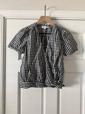 Madewell Black and White Gingham Square Neck Blouse